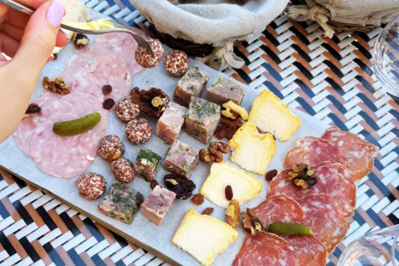 A charcuterie lunch at the winery on our Burgundy day tour.