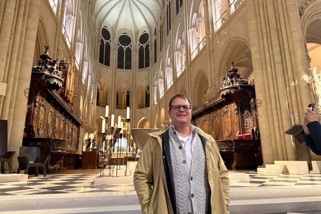 Inside the reopened Notre Dame cathedral in Paris.