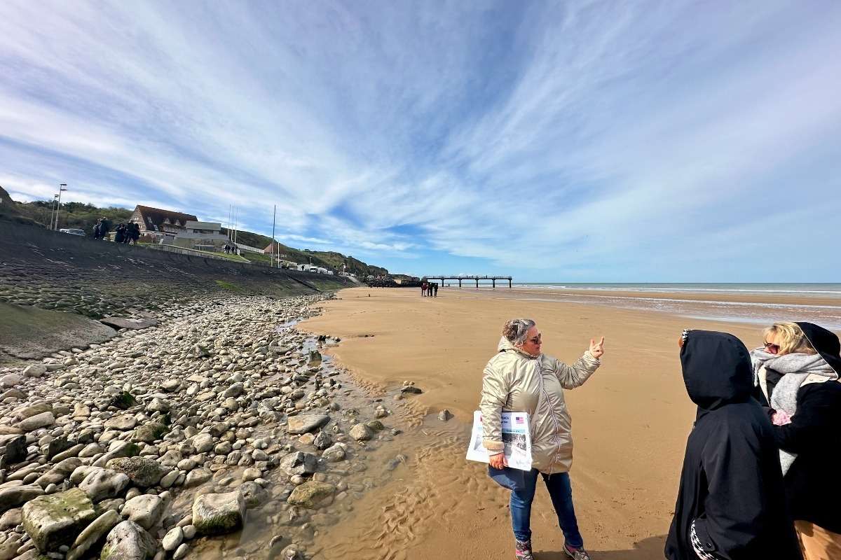 One of our guides at Omaha Beach on a spring day.